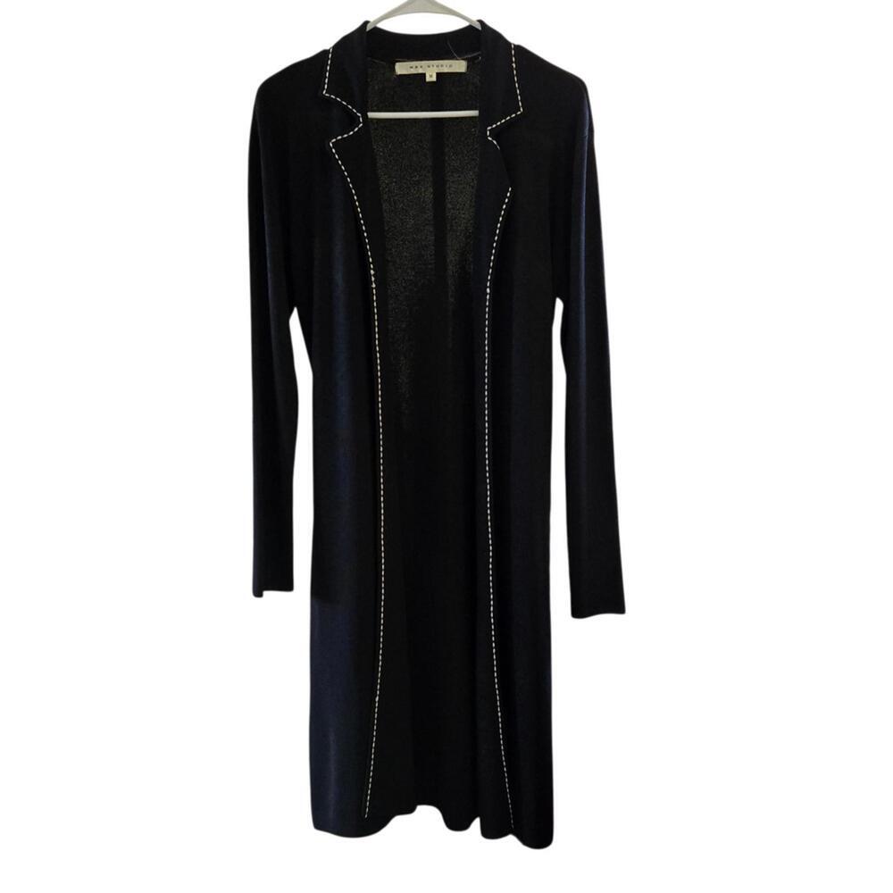 Max Studio Black Long Knit Cardigan‎ with Contrast Stitching